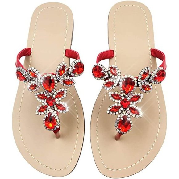 NEW Sparkling Bling Swarovski Crystal Rhinestone Sandals Beach Wedding S…